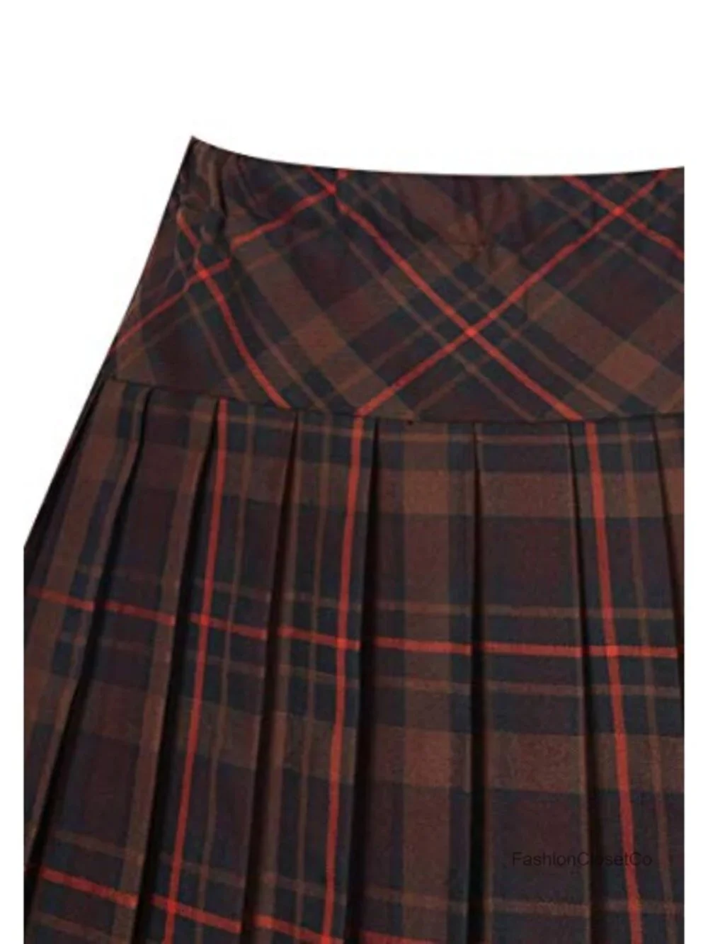 Pleated Mini Skirt with Elastic Waist - High Rise Tartan Plaid Skater Style